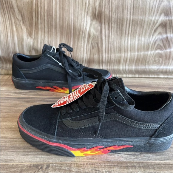 NEW VANS Old Skool Flame Wall Black Black Skate Shoes Sneakers Mens 6.5 Womens 8 - Picture 2 of 7